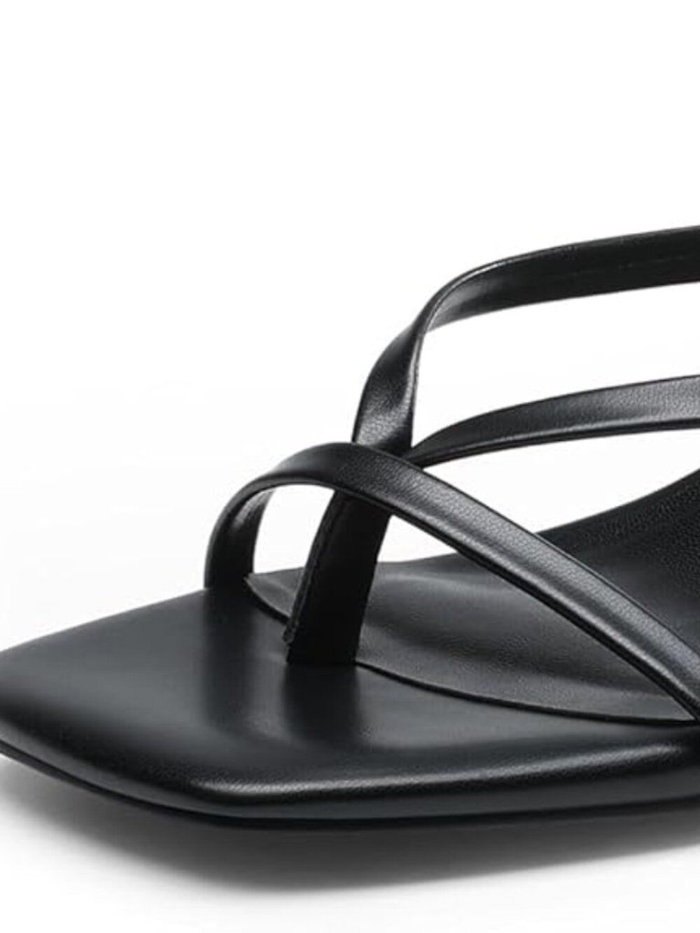 Minimal Black Strappy Square-Toe Heel Sandals - Picture 2 of 5